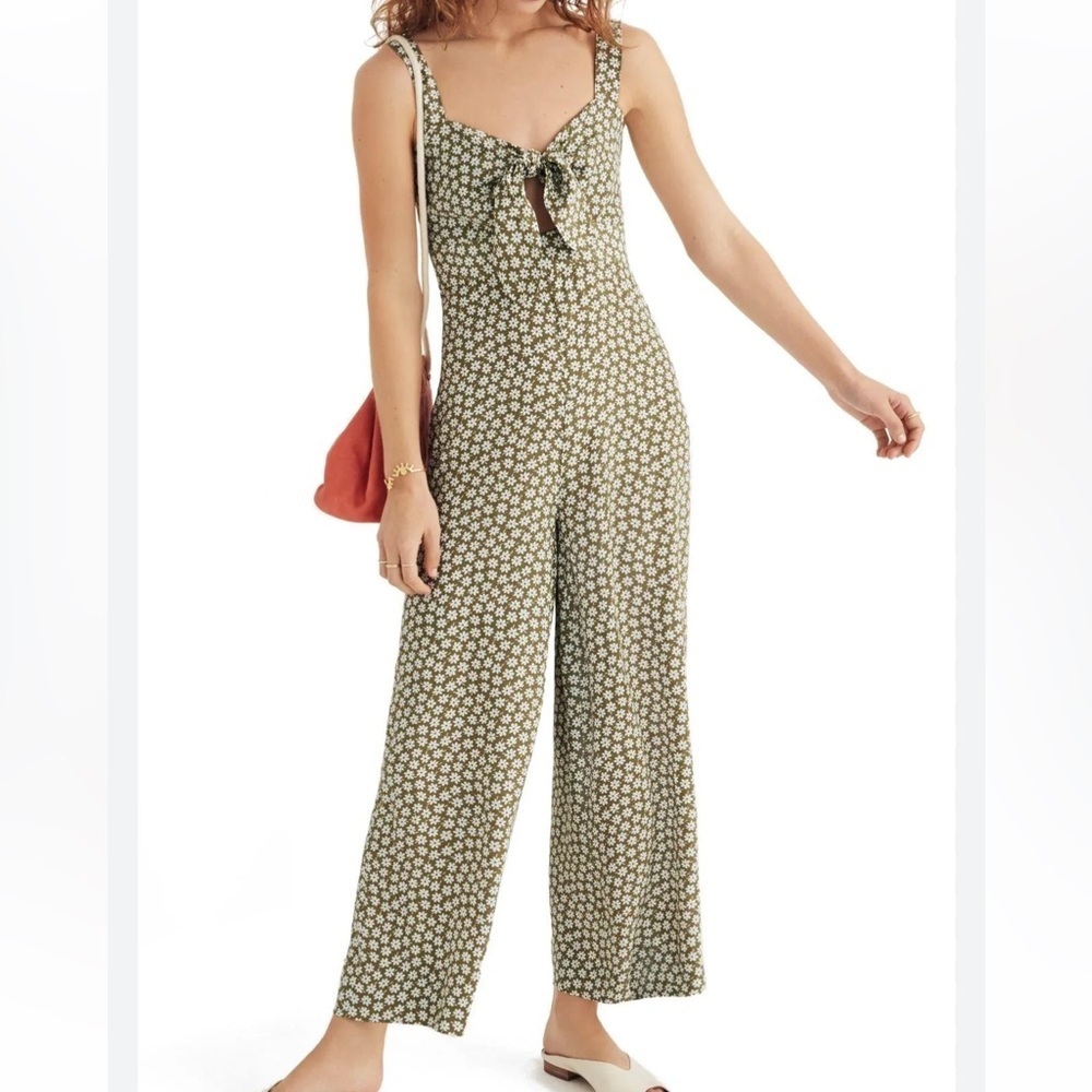 Madewell Green Daisy 70s Floral Print Cut Out Bust Cropped Jumpsuit Size 0